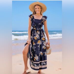 CUPSHE Navy Floral Maxi Dress | NWT